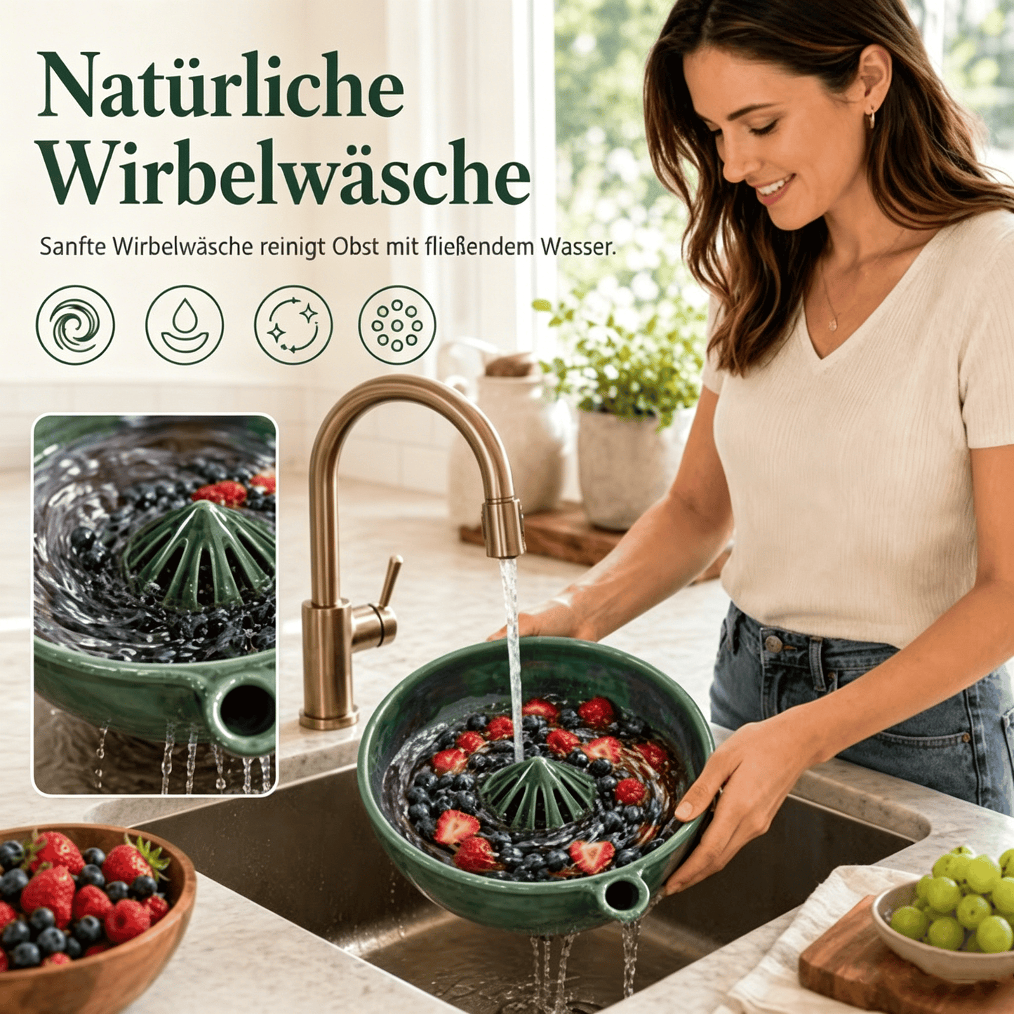 🍓🌀 Handgefertigte Keramikschale mit Beerenmuster – originell, raffiniert & alltagstauglich