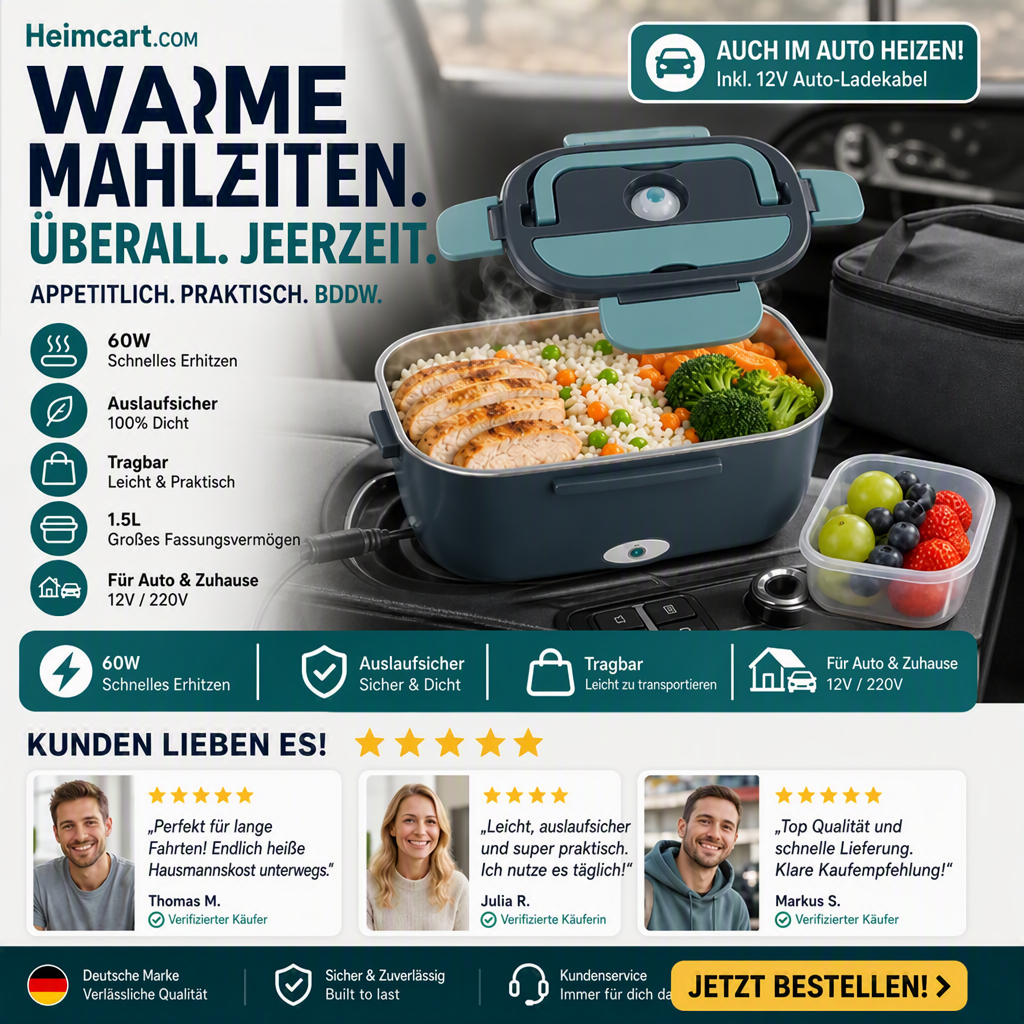 🍱 50% RABATT! 🔥 Tragbare Heiz-Lunchbox mit Edelstahl-Einsatz – Trockene Erwärmung, 12V/220V & doppelte Spannung – Ideal für Auto, Büro & Reisen ⚡