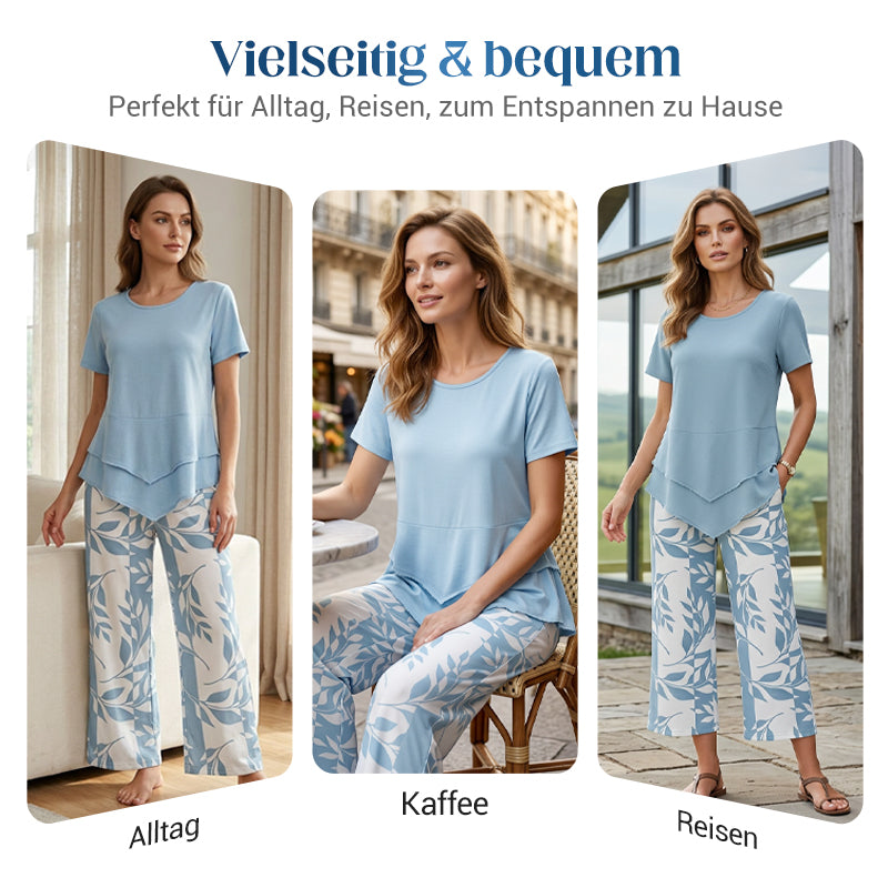 👖 LIMITIERT: 50% RABATT! 🔥 Damen Freizeit-Set 2-teilig – Mehrlagiges Top & Extrawide Hose, Atmungsaktives Material ✨