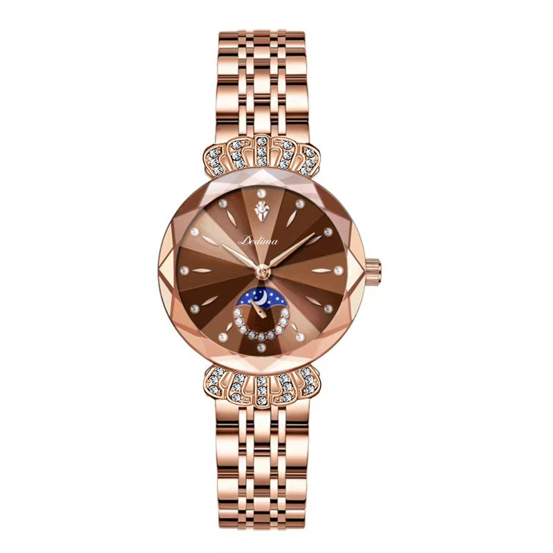 📢📢50 % RABATT !! ⏰Modische Damenuhr mit synthetischem Diamant und Mond, Sternmuster