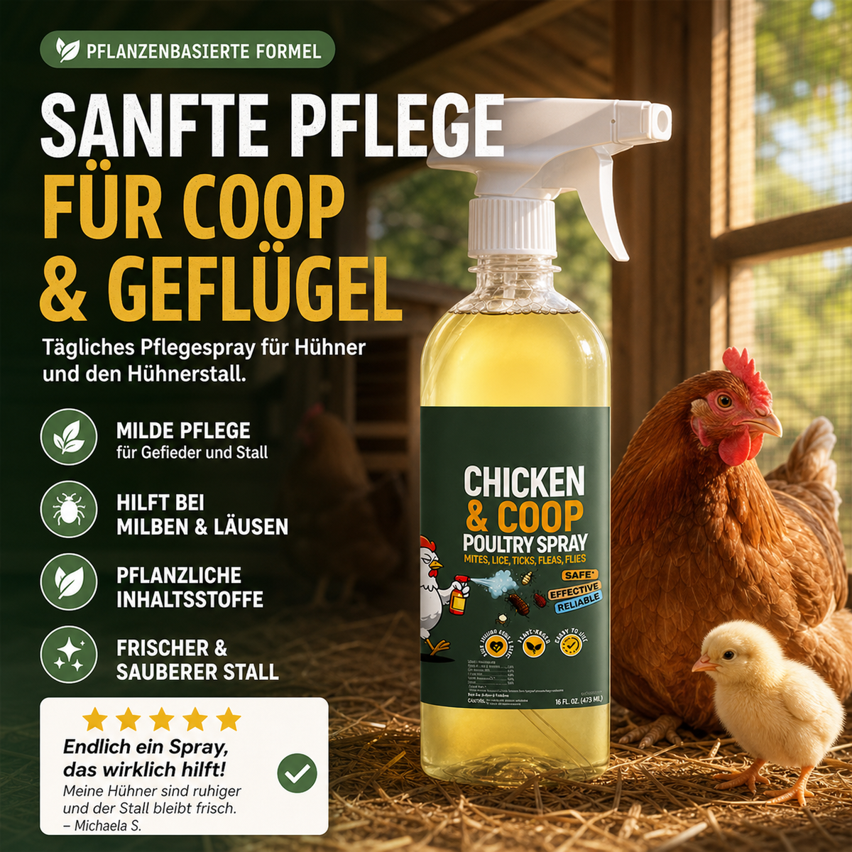 ❄️Sommerfrische 50 % Rabatt!🐔Geflügel- & Hühnerstall-Milben- und Läusespray – gebrauchsfertig, 120 ml