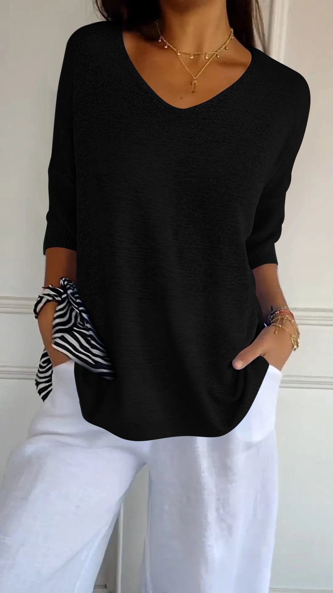 📢📢50 % Rabatt!! ⏰ Unifarbenes gestricktes Top mit V-Ausschnitt