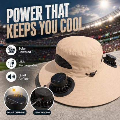 🧢 Solarenergie-Hut mit Ventilator – abnehmbarer, wiederaufladbarer Lüfter, großer Schirm, ideal für Wandern, Angeln & Outdoor ☀️