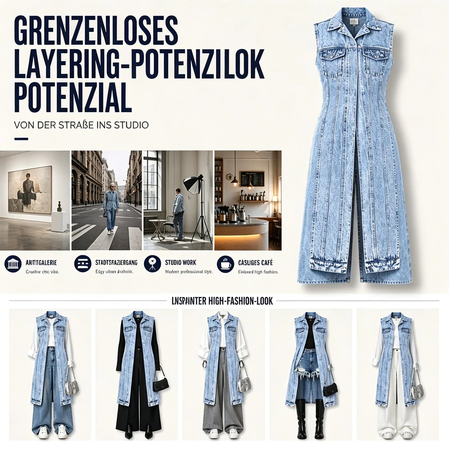 💥50 % RABATT !!🤠Damen-Jeanswestenkleid – ärmellos, mit hohem Schlitz, lange Weste im Streetwear-Stil