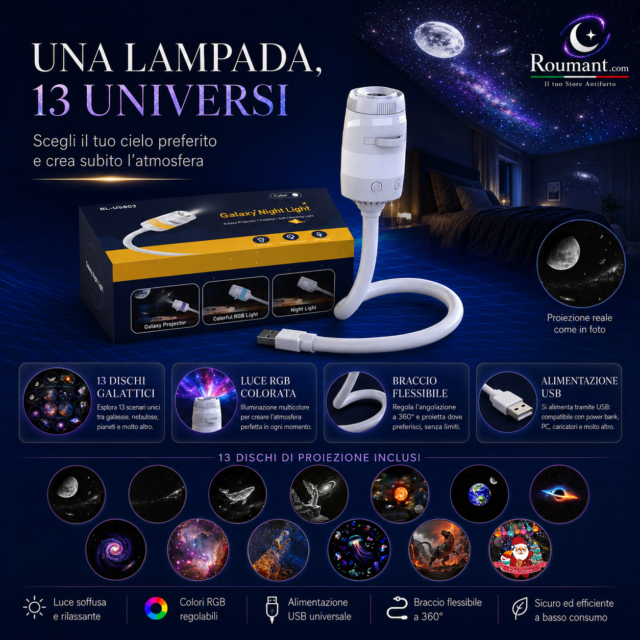 USB-Lampe mit Sternenhimmel-Projektion