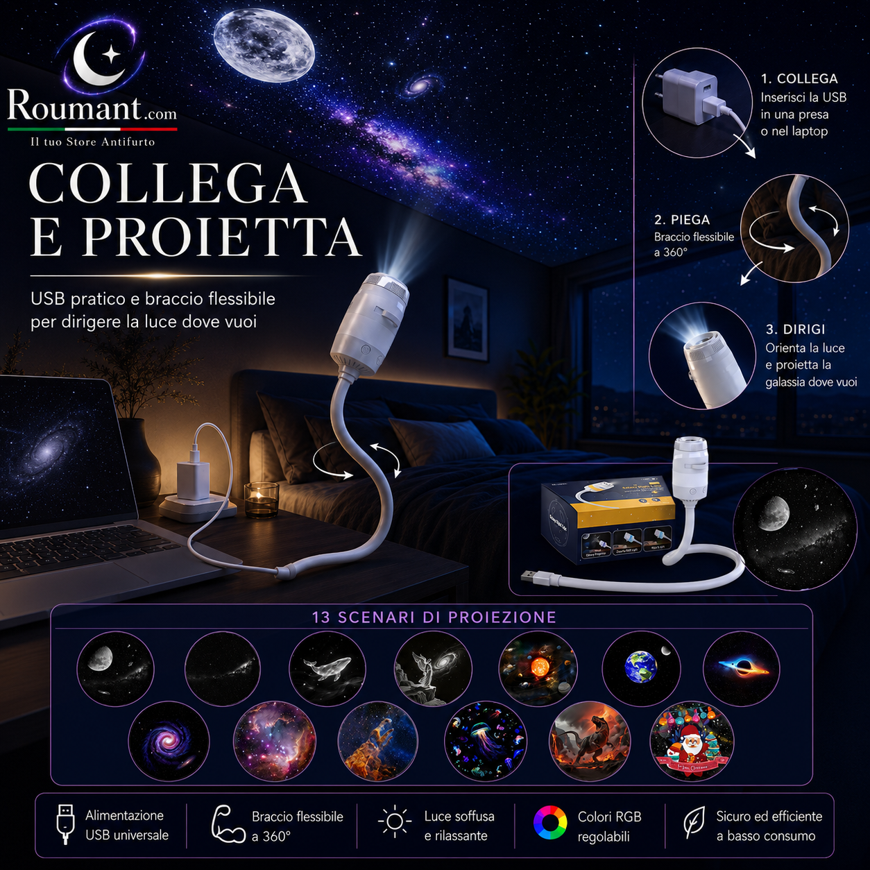USB-Lampe mit Sternenhimmel-Projektion