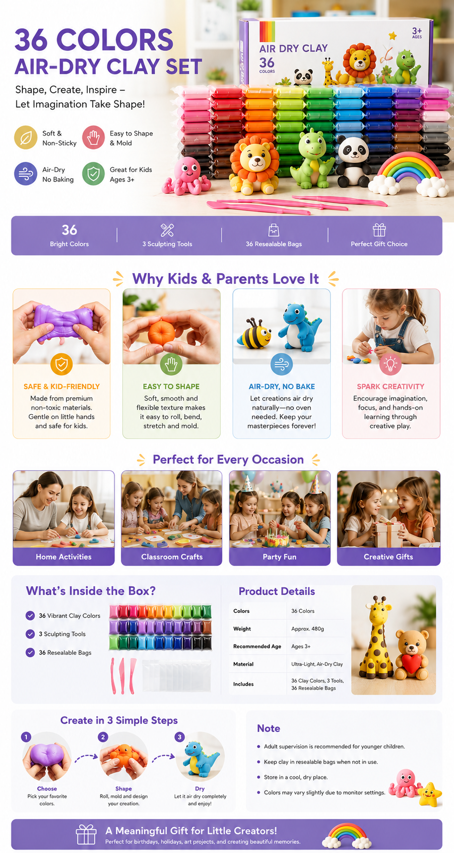 🎨 KAUF 2 ERHALTE 1 GRATIS! 🎁 36-Farben Ultraleichte Knete – Sicher, ungiftig & weich – Perfekt für Kreativität & Bastelprojekte für Kinder 🌈