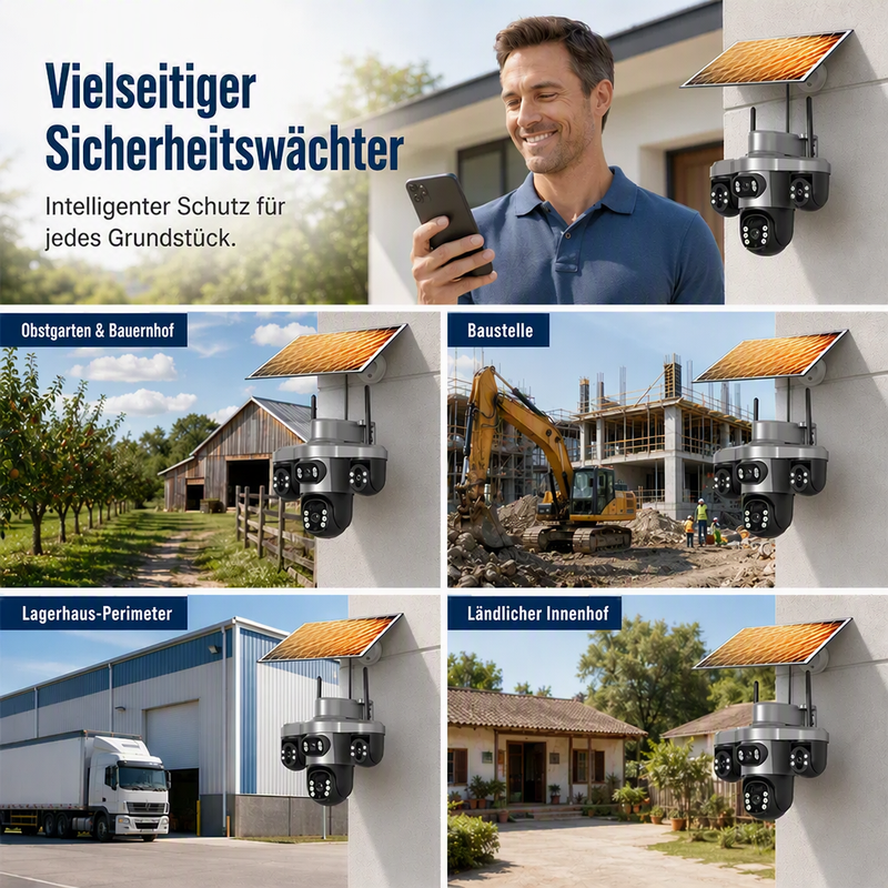 🛡️ 50 % Rabatt – WLAN-Solar-Überwachungskamera mit drei Linsen & drei Ansichten – schwenkbarer PTZ-Kopf, geringer Stromverbrauch – für den Außenbereich ohne Stromanschluss 📡