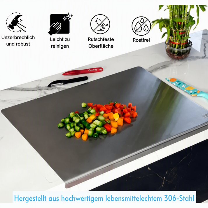 🔪 50% RABATT! ✨ Schneidebrett aus Edelstahl für die Arbeitsplatte – Hygiene, Messerschonend & Leicht zu Reinigen 🍽️