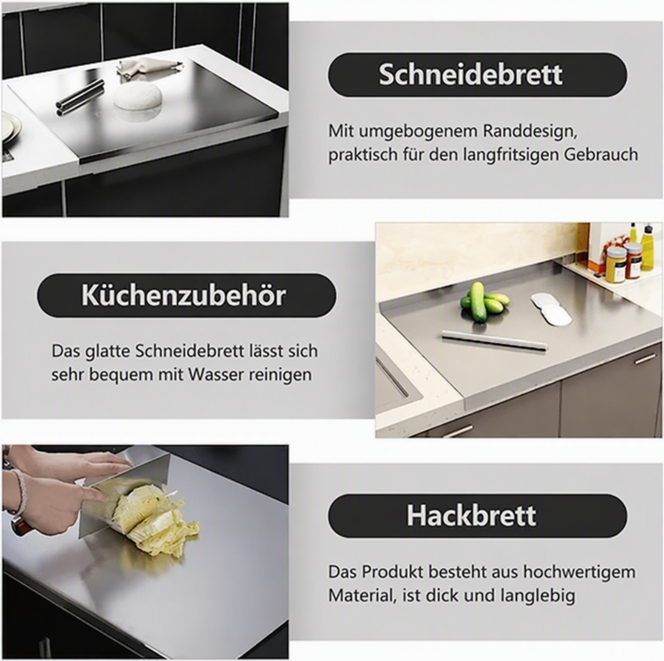 🔪 50% RABATT! ✨ Schneidebrett aus Edelstahl für die Arbeitsplatte – Hygiene, Messerschonend & Leicht zu Reinigen 🍽️