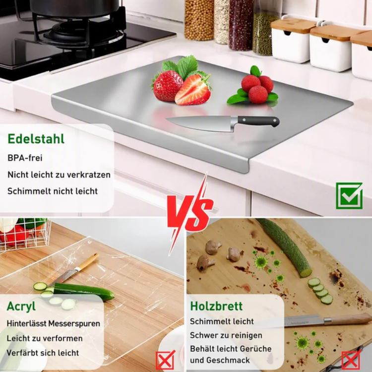 🔪 50% RABATT! ✨ Schneidebrett aus Edelstahl für die Arbeitsplatte – Hygiene, Messerschonend & Leicht zu Reinigen 🍽️
