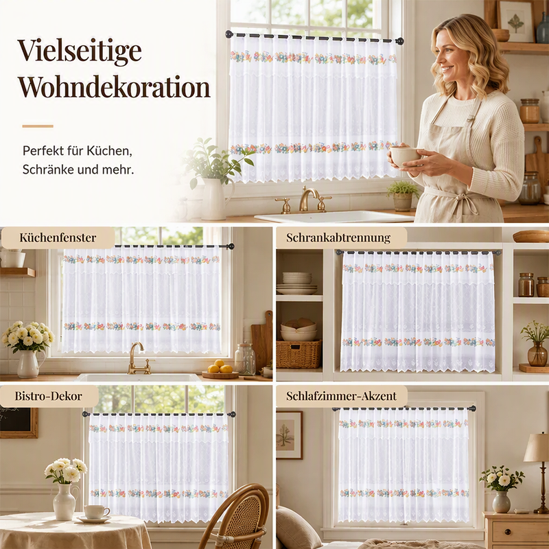 🌸 Kurzer Küchenvorhang im Vintage-Stil mit Spitze – eine elegante, stimmungsvolle Dekoration für dein Zuhause