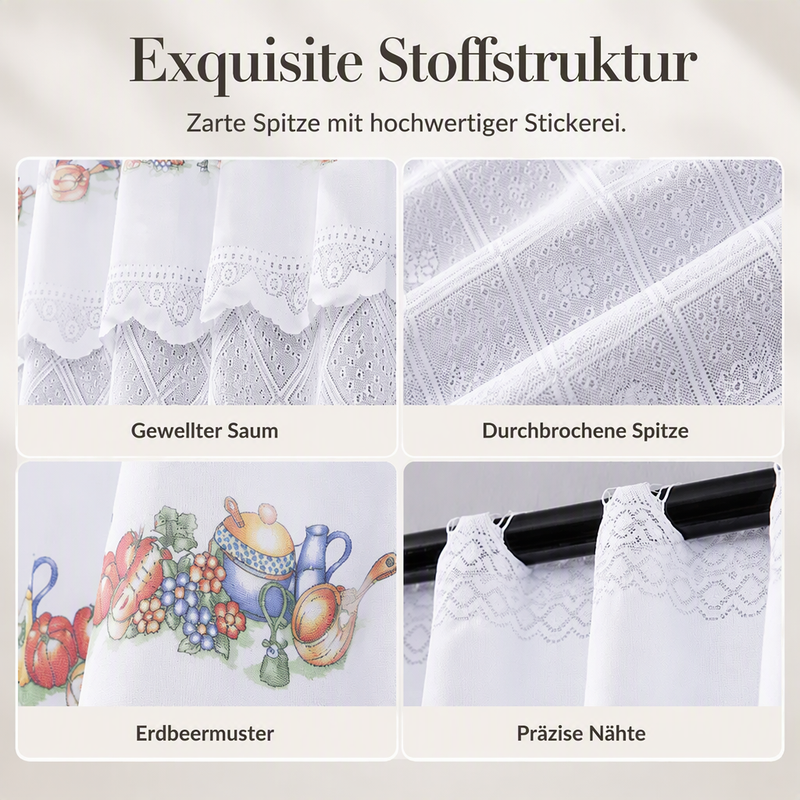 🌸 Kurzer Küchenvorhang im Vintage-Stil mit Spitze – eine elegante, stimmungsvolle Dekoration für dein Zuhause