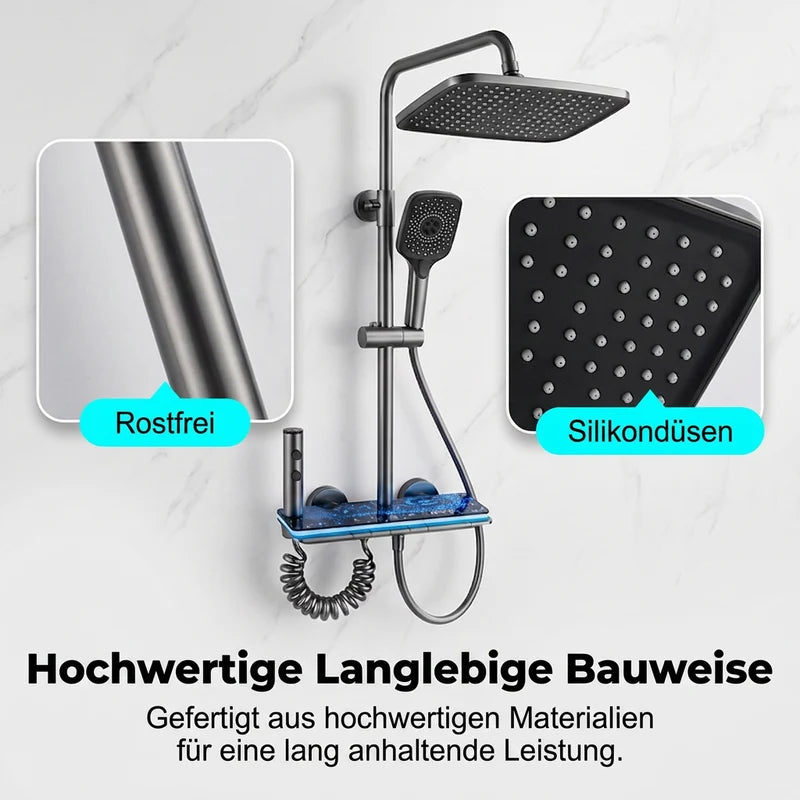 🥳2026 HOT SALE🥳💞50K+ VERKAUFT!💧🌙 50% RABATT! Duschsystem mit Digitalanzeige – Sternenhimmel-LED, integrierte Ablage. 4 Strahlarten, Legierungskorpus. Spa für Zuhause. ✨🚿