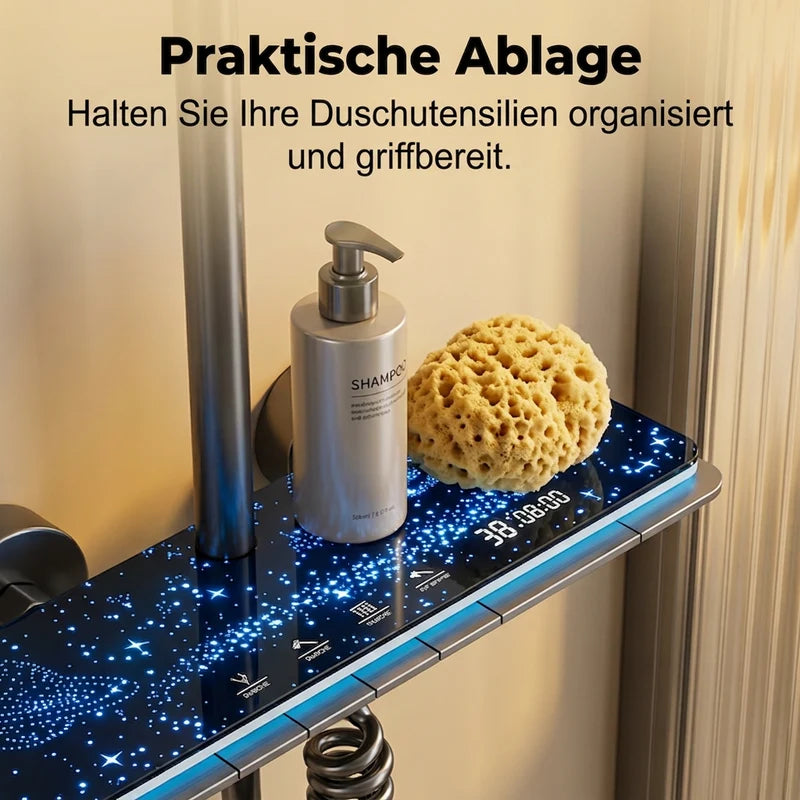 🥳2026 HOT SALE🥳💞50K+ VERKAUFT!💧🌙 50% RABATT! Duschsystem mit Digitalanzeige – Sternenhimmel-LED, integrierte Ablage. 4 Strahlarten, Legierungskorpus. Spa für Zuhause. ✨🚿