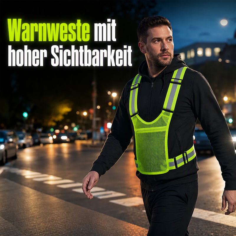 Hochsichtbare Warnweste – Verstellbare Sicherheitsweste mit Tasche