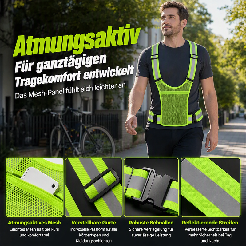 Hochsichtbare Warnweste – Verstellbare Sicherheitsweste mit Tasche