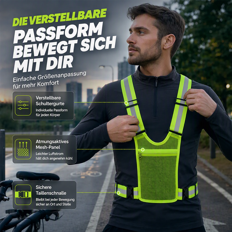 Hochsichtbare Warnweste – Verstellbare Sicherheitsweste mit Tasche