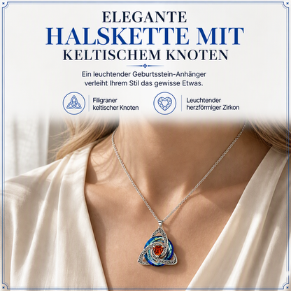 💜 Keltische Knoten-Halskette mit Monatsstein und Herzanhänger