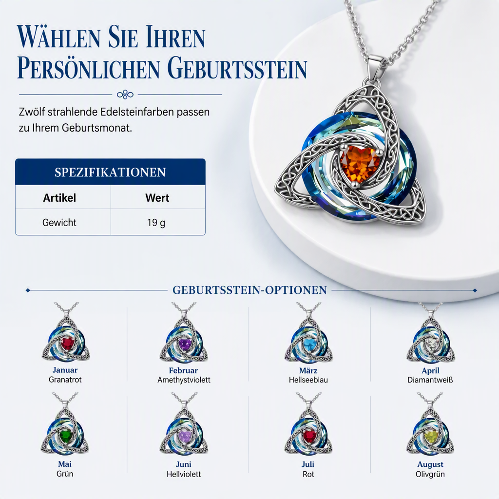 💜 Keltische Knoten-Halskette mit Monatsstein und Herzanhänger
