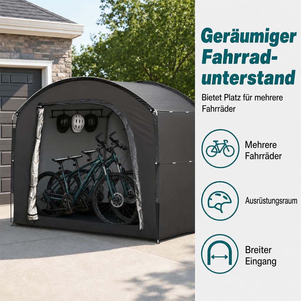 🚲 50% RABATT! 🏕️ Tragbares Fahrrad-Lagerzelt – Wetterfest, geräumig & werkzeugfrei – Optimaler Outdoor-Stauraum für Fahrräder & Zubehör 🔧