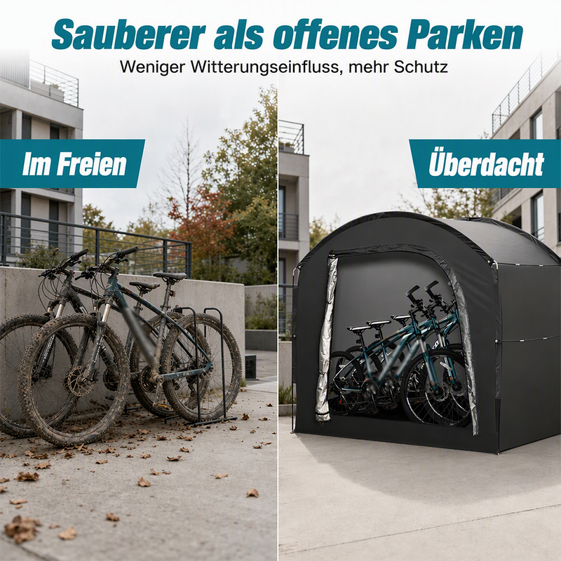 🚲 50% RABATT! 🏕️ Tragbares Fahrrad-Lagerzelt – Wetterfest, geräumig & werkzeugfrei – Optimaler Outdoor-Stauraum für Fahrräder & Zubehör 🔧