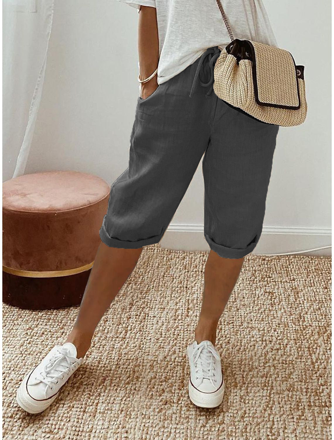 🔥🔥 50 % Rabatt!!🥳💞 50K+ VERKAUFT! ⚡👖Lässige Caprihosen aus Baumwoll-Leinen für Damen