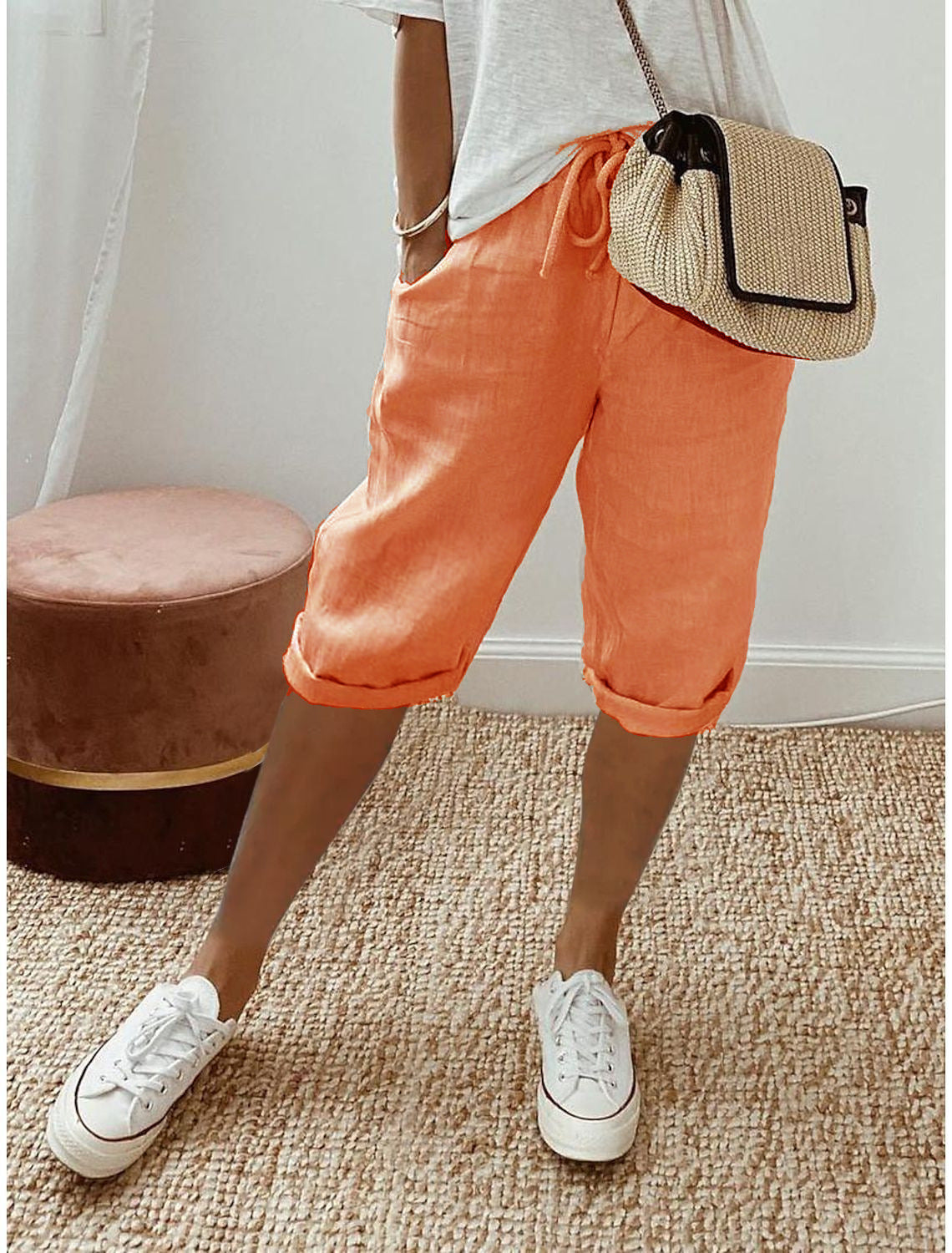 🔥🔥 50 % Rabatt!!🥳💞 50K+ VERKAUFT! ⚡👖Lässige Caprihosen aus Baumwoll-Leinen für Damen