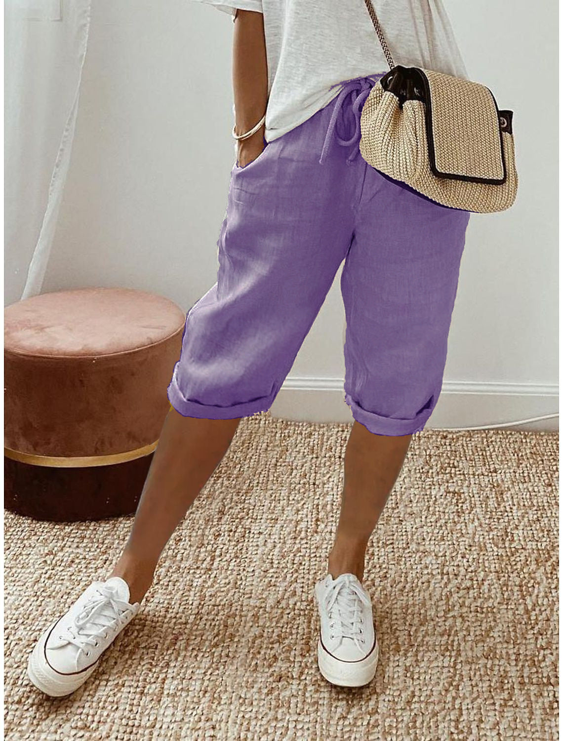 🔥🔥 50 % Rabatt!!🥳💞 50K+ VERKAUFT! ⚡👖Lässige Caprihosen aus Baumwoll-Leinen für Damen