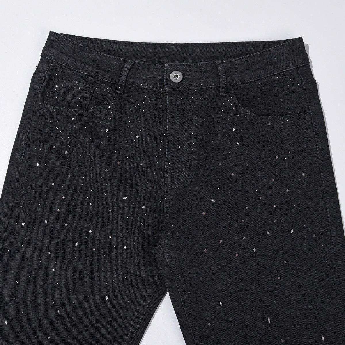 Schwarze Slim-Fit-Jeans mit Strassverzierungen