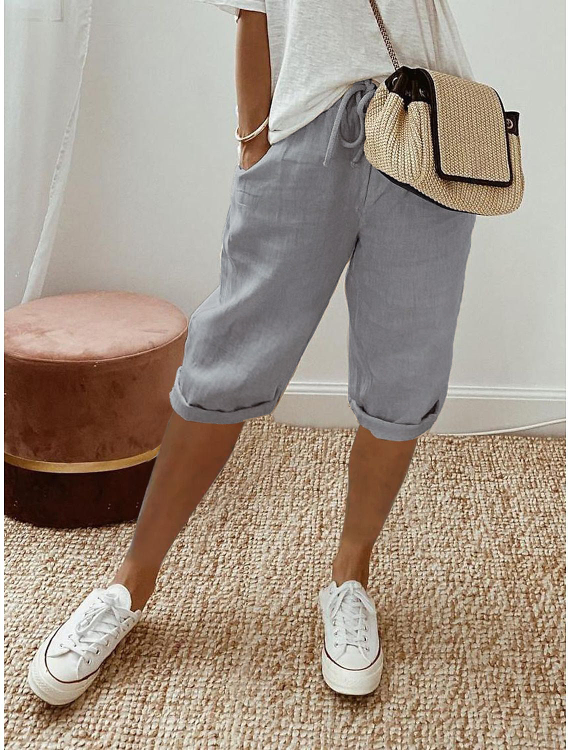🔥🔥 50 % Rabatt!!🥳💞 50K+ VERKAUFT! ⚡👖Lässige Caprihosen aus Baumwoll-Leinen für Damen