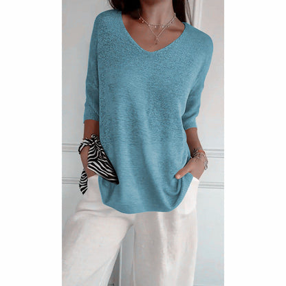 📢📢50 % Rabatt!! ⏰ Unifarbenes gestricktes Top mit V-Ausschnitt