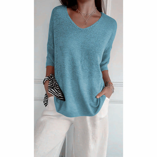 📢📢50 % Rabatt!! ⏰ Unifarbenes gestricktes Top mit V-Ausschnitt
