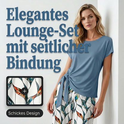⏰ 50 % RABATT – Nur für kurze Zeit ✨ Damen-Set: Oberteil mit seitlicher Bindung & stylische gemusterte Hose ✨ Sommerlook, bequem & modern 👗