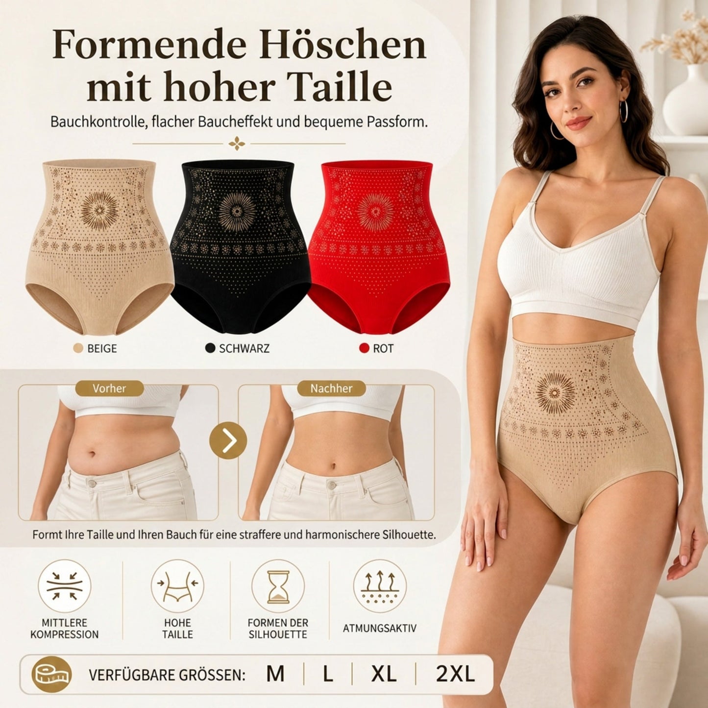 🥳 👙 Hochtaillierte formende Shorts – 360° Stützung, Bauchkontrolle & Po-Lift – nahtlos, atmungsaktiv (78% Nylon) – für Damen M-XL