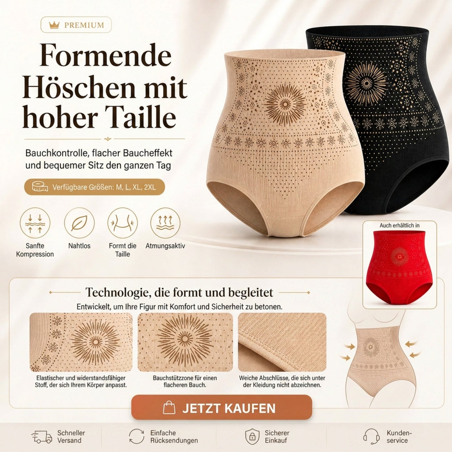 🥳 👙 Hochtaillierte formende Shorts – 360° Stützung, Bauchkontrolle & Po-Lift – nahtlos, atmungsaktiv (78% Nylon) – für Damen M-XL