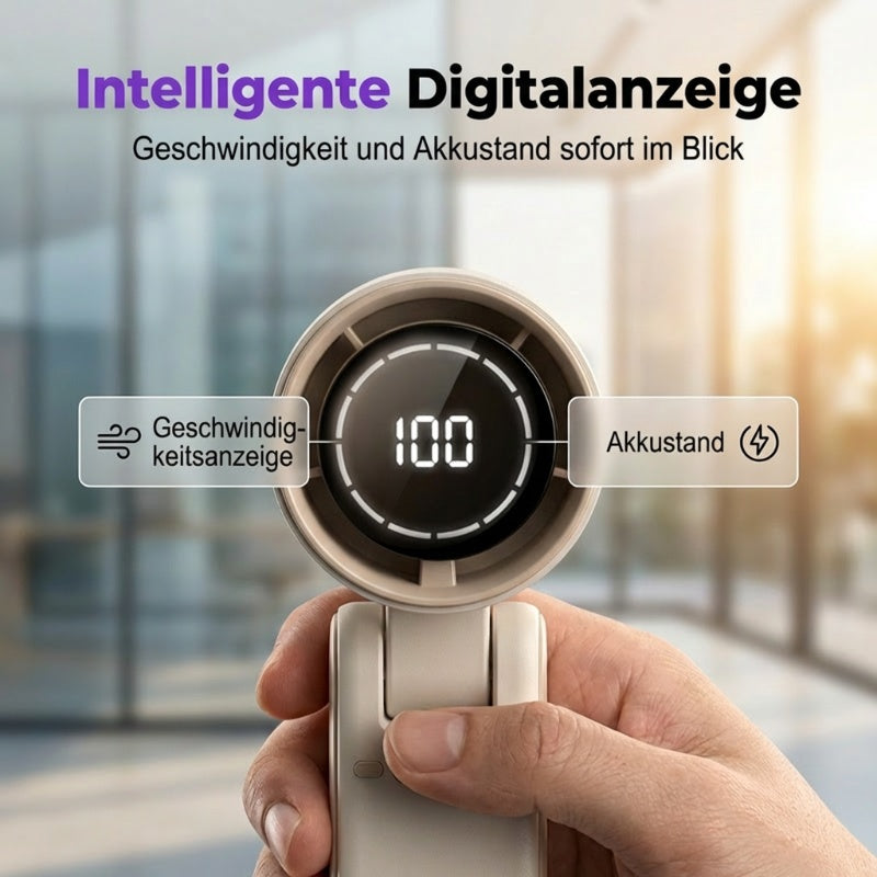 🌬️ Mini Handventilator mit LED-Digitalanzeige – Tragbar, USB-aufladbar & leise ✨ Perfekt für Sommer, Büro & Reisen
