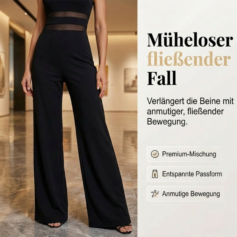✨🔥One-Shoulder Jumpsuit mit weitem Bein und Netzeinsatz