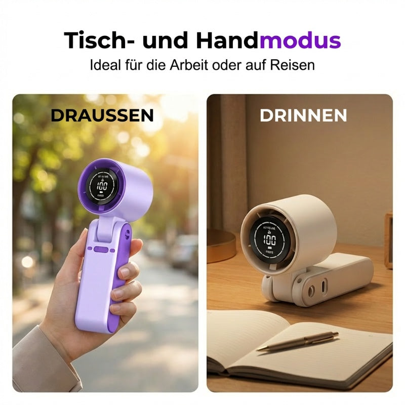 🌬️ Mini Handventilator mit LED-Digitalanzeige – Tragbar, USB-aufladbar & leise ✨ Perfekt für Sommer, Büro & Reisen