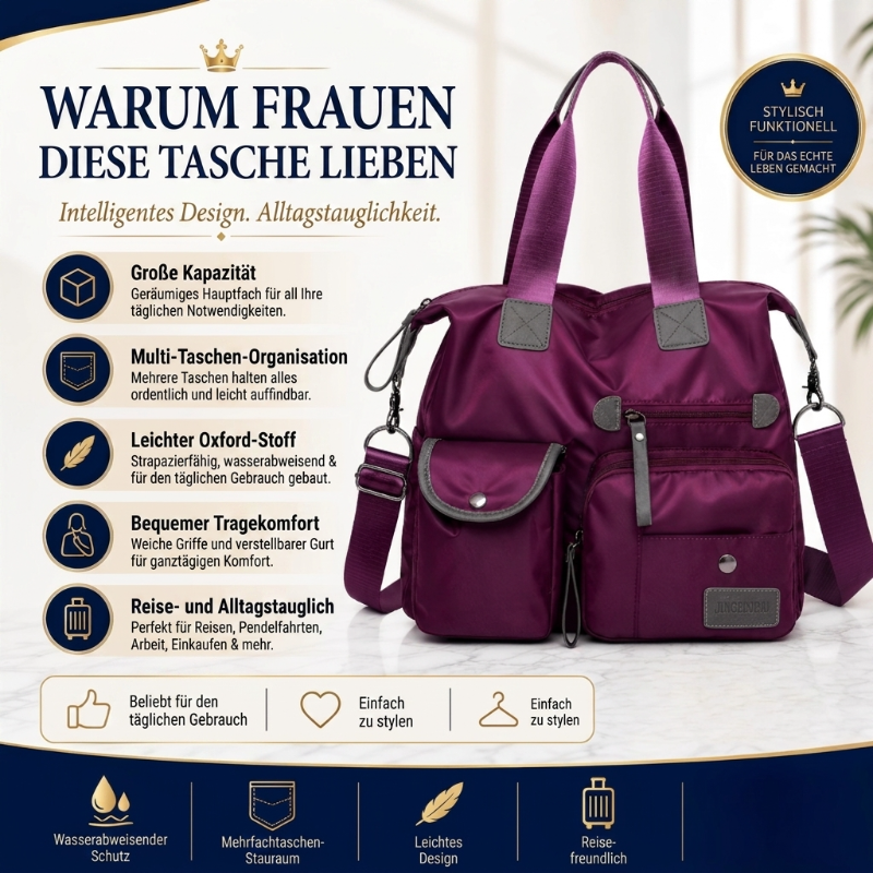 👜 LETZTER TAG 50% RABATT! Premium Alltags- & Reisetasche aus leichtem wasserabweisendem Oxford-Stoff, 3 Tragevarianten & viele Fächer