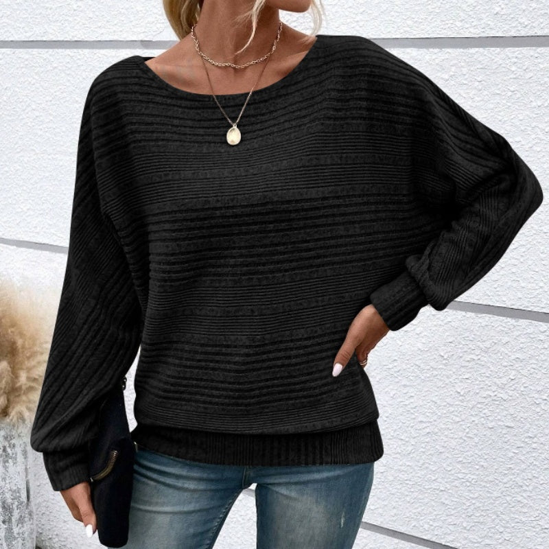 ⏰Weiches, einfarbiges Pullover-Langarmoberteil mit Fledermausärmeln für Damen