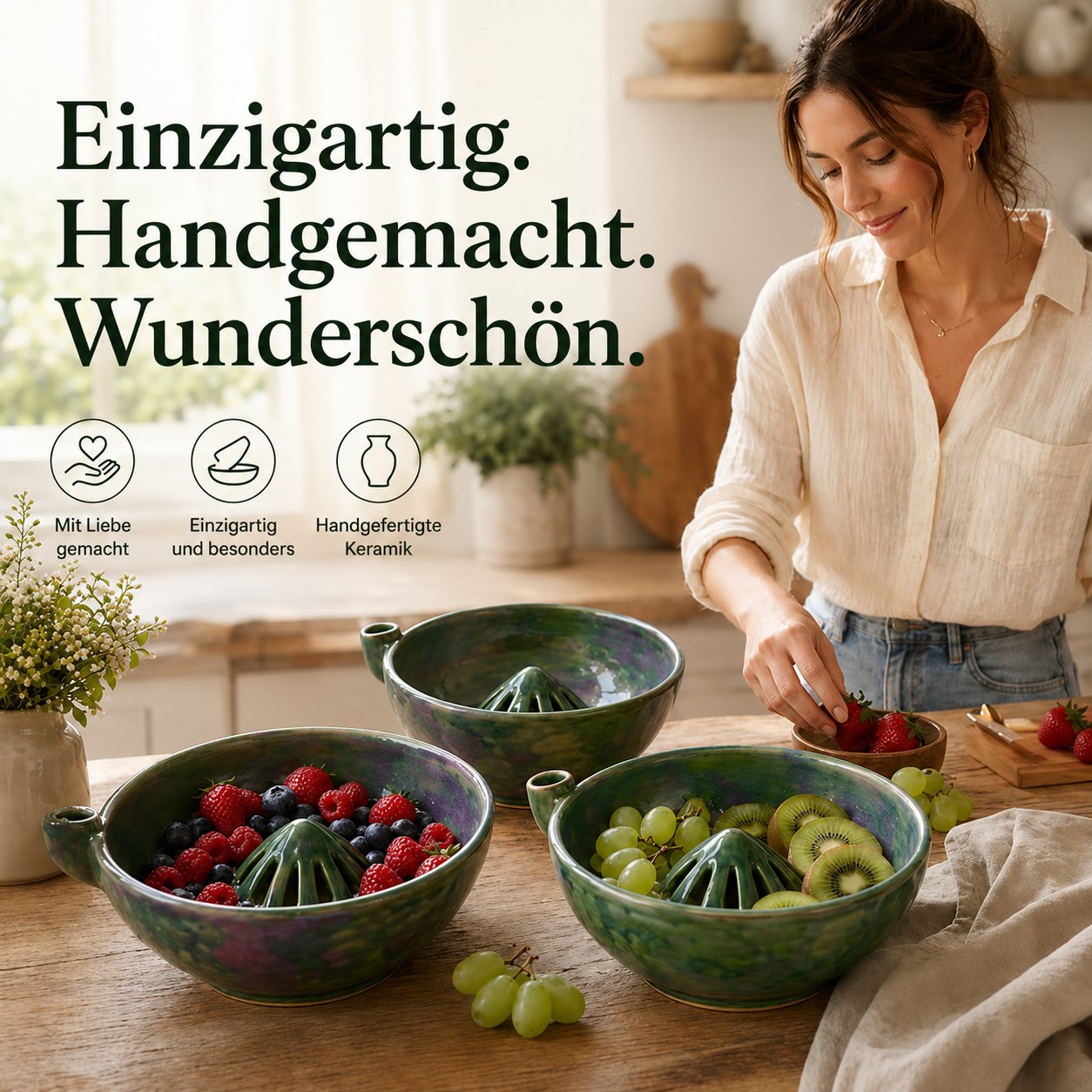 🍓🌀 Handgefertigte Keramikschale mit Beerenmuster – originell, raffiniert & alltagstauglich