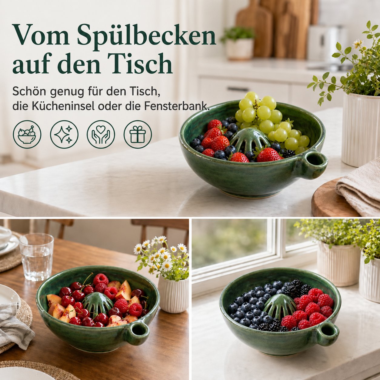 🍓🌀 Handgefertigte Keramikschale mit Beerenmuster – originell, raffiniert & alltagstauglich