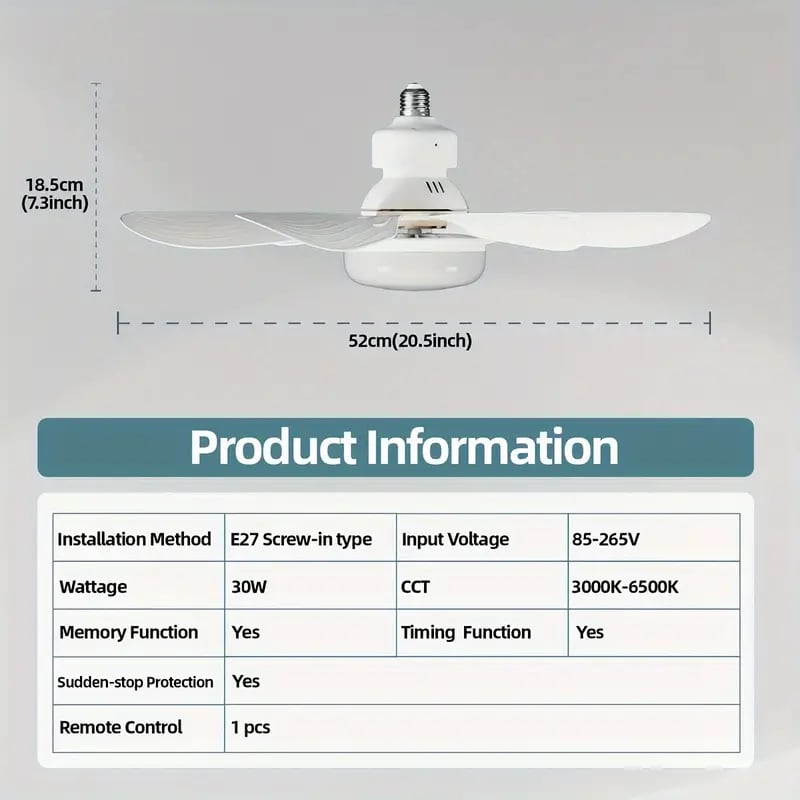 ⏳ LETZTER TAG – 50% RABATT! 🔥 💡 40W LED-Deckenventilator mit Licht & Fernbedienung – Ultra-leise (52 cm) 🎯 🔌 E27-Fassung + GRATIS B22-Adapter 😴 Perfekt für Schlafzimmer, 👩‍🍳 Küche & 🛠️ Garage