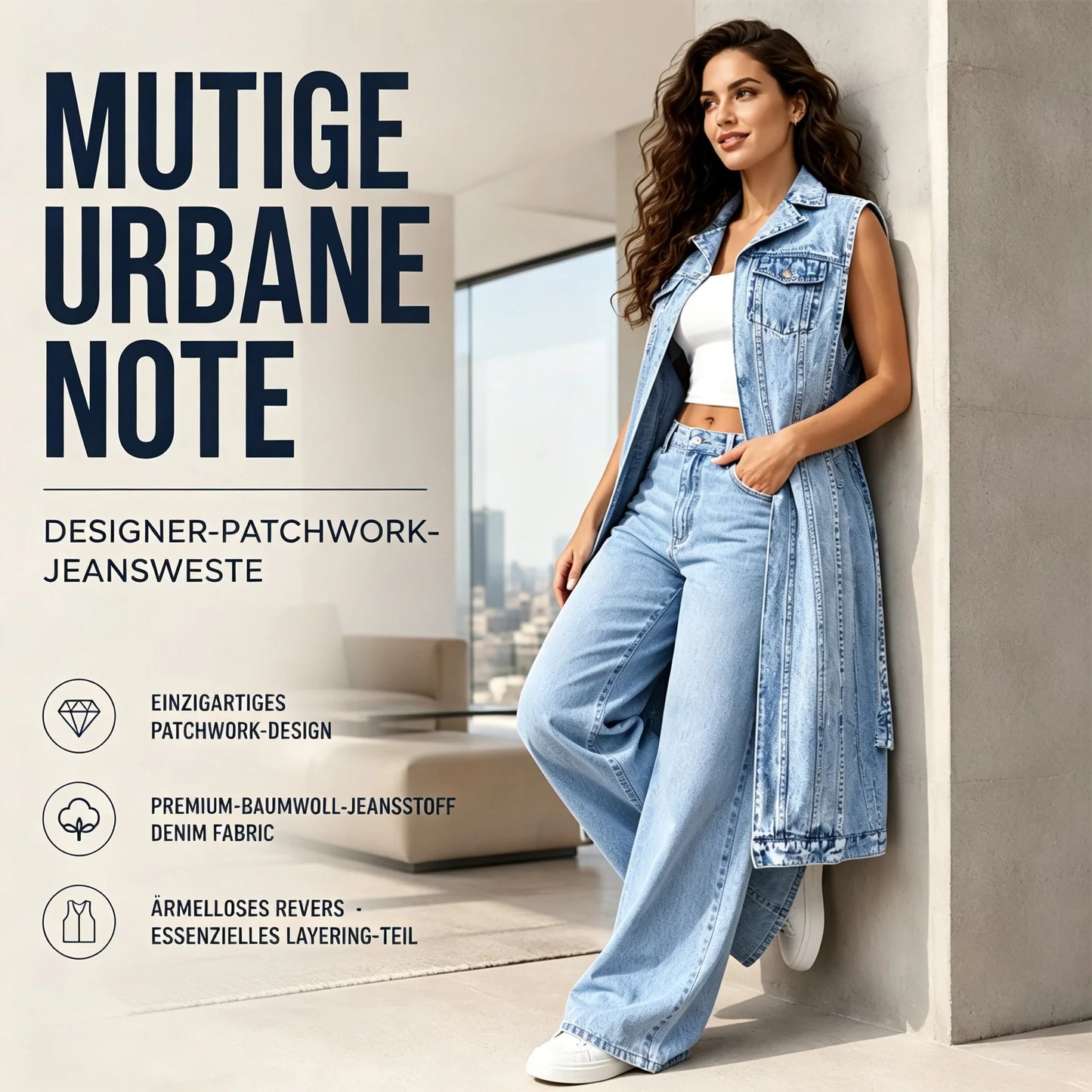 💥50 % RABATT !!🤠Damen-Jeanswestenkleid – ärmellos, mit hohem Schlitz, lange Weste im Streetwear-Stil