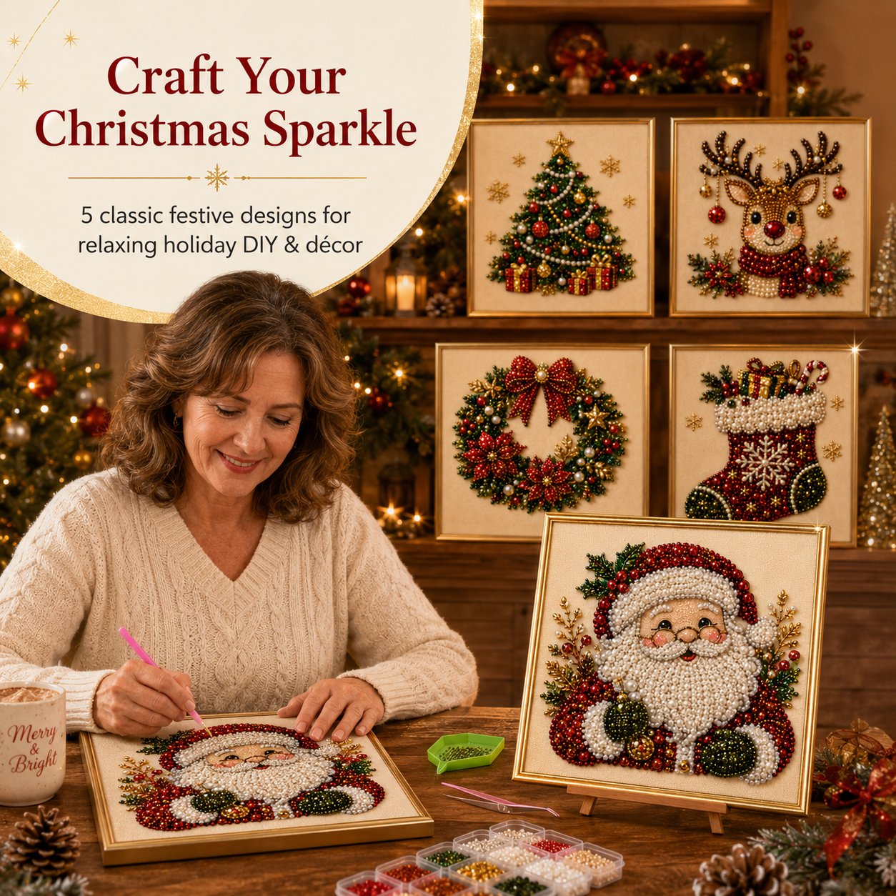 ❄️Sommerfrische 50 % Rabatt!💎DIY-Weihnachts- mit Perleffekt – Kreatives Bastelset mit Rahmen für festliche Dekoration