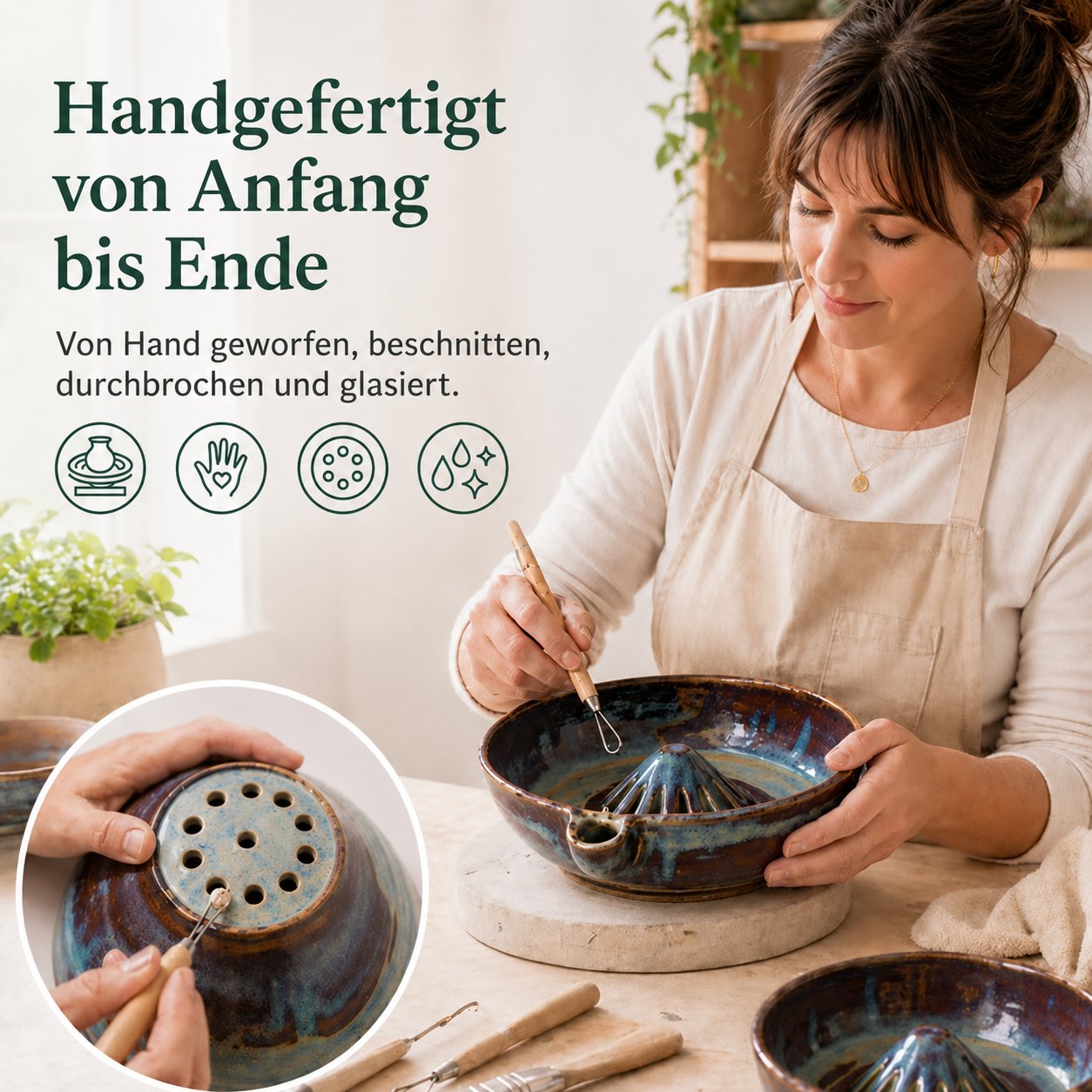 🍓🌀 Handgefertigte Keramikschale mit Beerenmuster – originell, raffiniert & alltagstauglich
