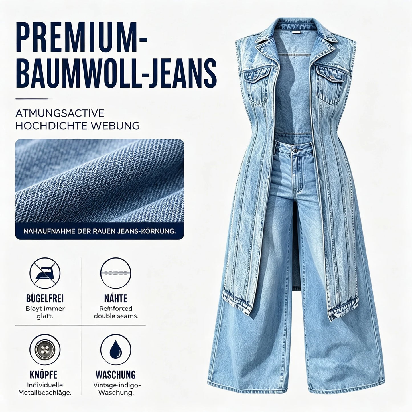 💥50 % RABATT !!🤠Damen-Jeanswestenkleid – ärmellos, mit hohem Schlitz, lange Weste im Streetwear-Stil