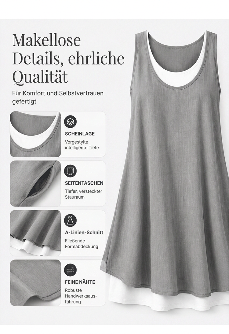 🔔 Letzte 100 Stück – solange der Vorrat reicht! Lässiges, lockeres, ärmelloses Tanktop-Kleid in Layering-Optik für Damen