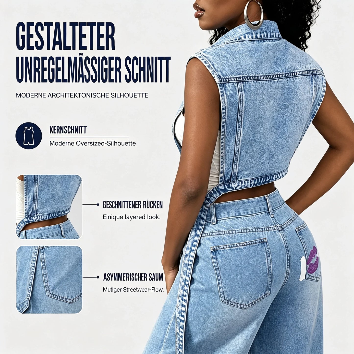 💥50 % RABATT !!🤠Damen-Jeanswestenkleid – ärmellos, mit hohem Schlitz, lange Weste im Streetwear-Stil